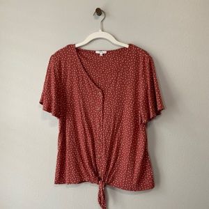 2 for $7 Sale.Short Sleeve Polka Dot Front Tie Blouse Size Medium Mauve Color